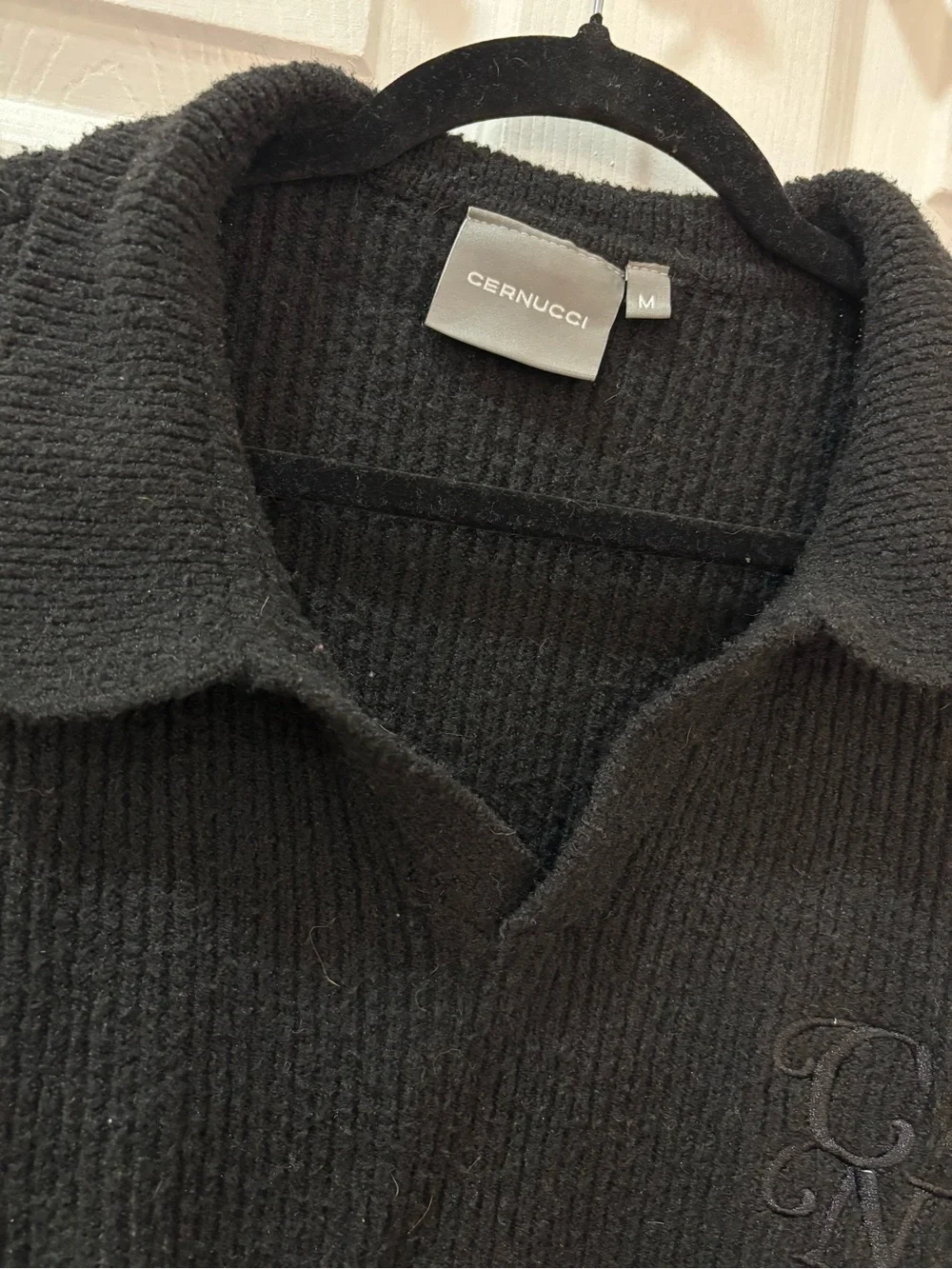 Black Knit Polo Sweater